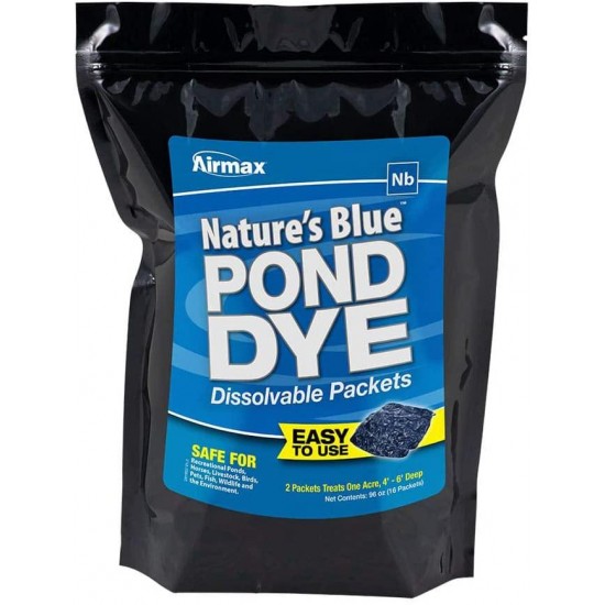 Airmax Nature's Blue Water Soluble Pond Dye Packs (WSP), Easy No Mess Application, for Ponds & Lakes, 16 WSP Pack