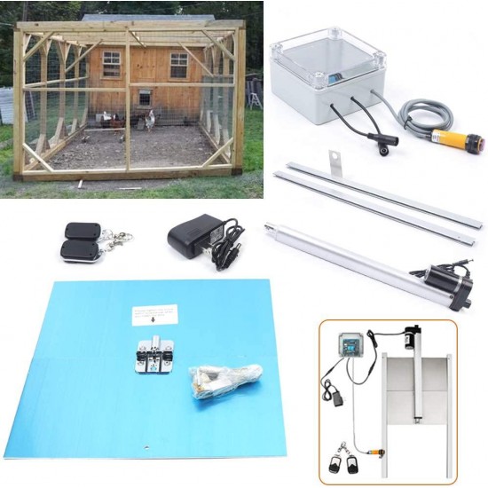 DYRABREST Chicken Coop Door Automatic Opener Kit 12V Safety Sensor Timer Operated Rainproof Outdoor with Timer Controller for Chicken Coops and Ducks