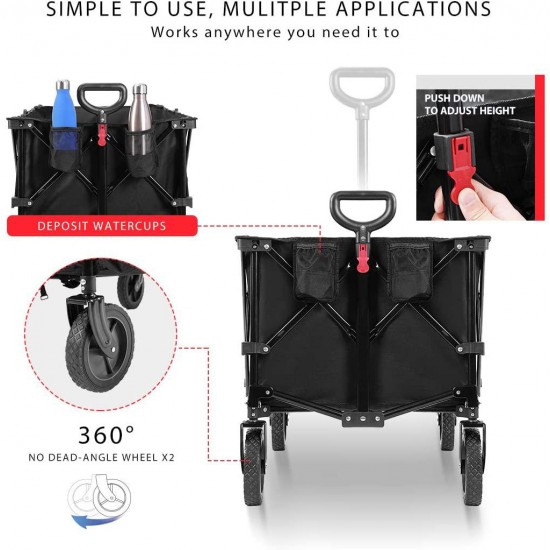 VIVOHOME Heavy Duty 176 Lbs Capacity Collapsible Folding Outdoor Utility Wagon Patio Garden Cart with 2 Drink Holders and Wheels for Camping and Picnic