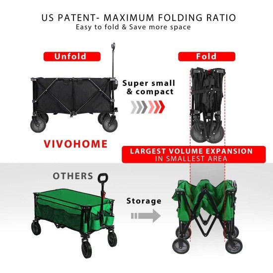 VIVOHOME Heavy Duty 176 Lbs Capacity Collapsible Folding Outdoor Utility Wagon Patio Garden Cart with 2 Drink Holders and Wheels for Camping and Picnic