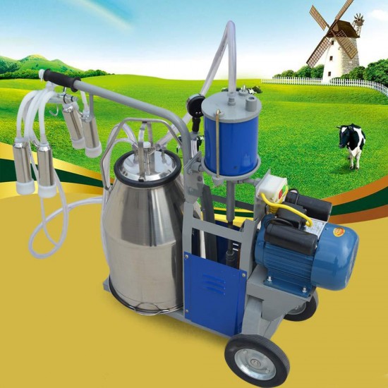 TFCFL Auto Electric Cow Milking Machine Vacuum Piston Pump Milker Automatic Portable Livestock Milking Equipment 304 Stainless Steel for Farm Cow Cattle Bucket (25L)