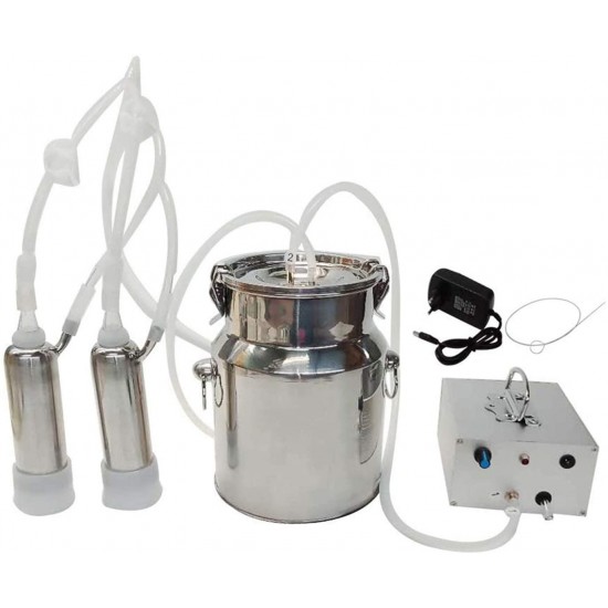 QHWJ Milking Machine for Goat and Cow,14L Electric Adjustable Speed Vacuum Portable Milk Milking Machine Kit with Milk Barrel Milk Can Brush,Cow