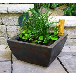 Aquascape 78197 Aquatic Patio Pond Water Garden with Bamboo Fountain, 16 Inch, Gray Slate