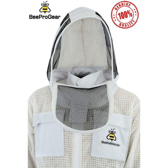 Bee Jackets JFV 3X Layers Safety - Unisex White Fabric Mesh Beekeeping Jacket - Beekeeping Fencing Veil Protective Clothing - Fully Ventilated Bee Keeping Jacket