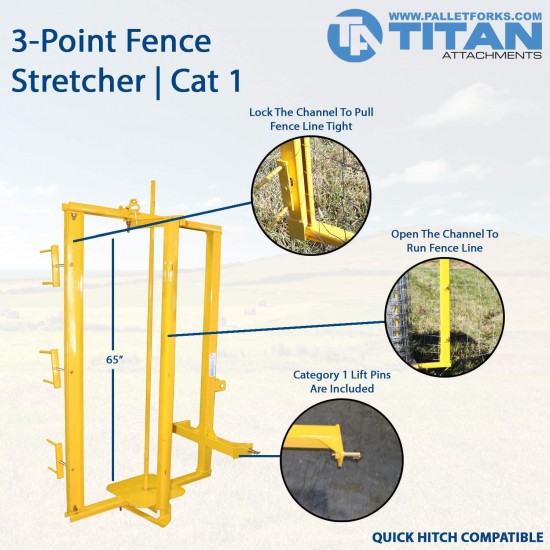 Titan Distributors Inc. Category 1 3 Point Fence Stretcher and Unroller for Heavy Wire Fencing Spools