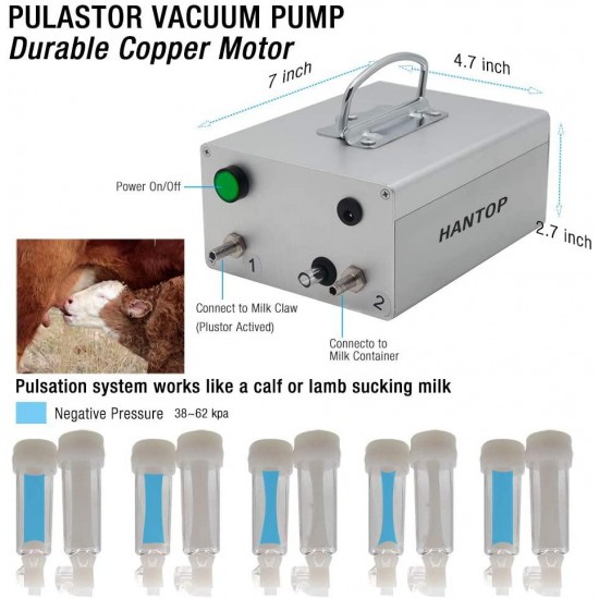 Hantop Cow Goat Milking Machine, Pulsation Vacuum Pump Milker, Automatic Portable Livestock Milking Equipment (14L,for Cow)