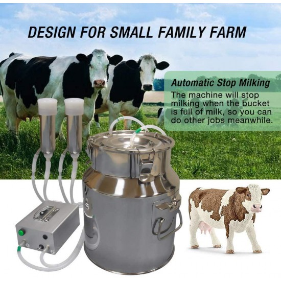 Hantop Cow Goat Milking Machine, Pulsation Vacuum Pump Milker, Automatic Portable Livestock Milking Equipment (14L,for Cow)