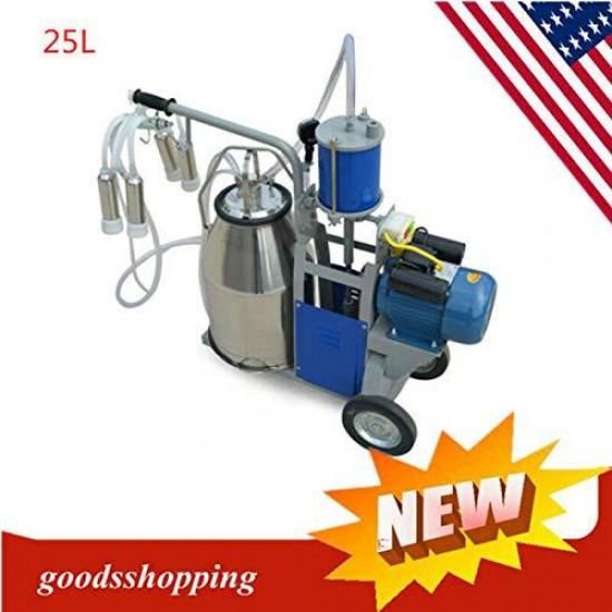 Gropyong_Shop Single-Handle Piston Milking Machine Us Standard 110V, Us Electric Milking Machine for Farm Cows 304 Stainless Steel Bucket Cow Milker U.S. Inventory Arrives Quickly