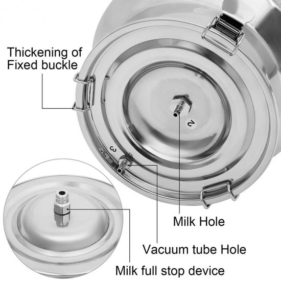 Tolsous Milking Equipment Apparatus with 2 Teat Cups 14L Stainless-Sheep for Goats Steel Milk Container Food Grade Hose Charge/Plug in (for Goat)