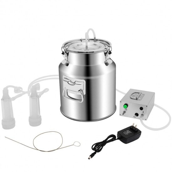 Tolsous Milking Equipment Apparatus with 2 Teat Cups 14L Stainless-Sheep for Goats Steel Milk Container Food Grade Hose Charge/Plug in (for Goat)