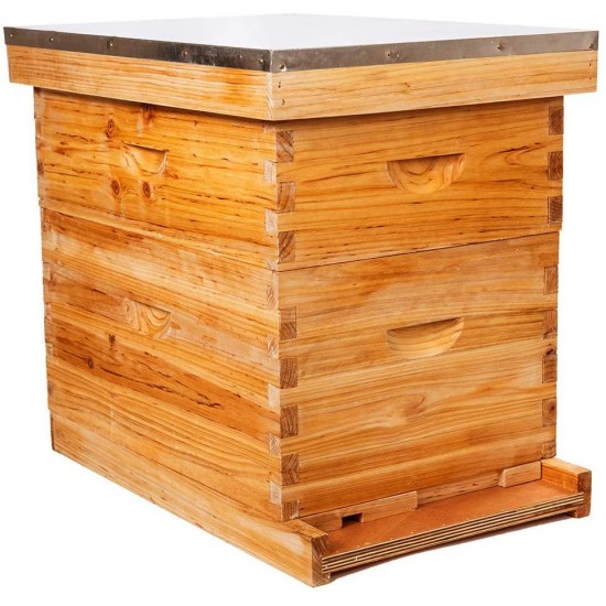 8-Frames Complete Beehive Kit, Wax Coated Bee Hive Includes Frames and Beeswax Coated Foundation Sheet (2 Layer)