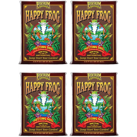 FoxFarm FX14047 Happy Frog pH Adjusted Organic Plant Garden Potting Soil Mix Bag, 2 Cubic Feet (4 Pack)