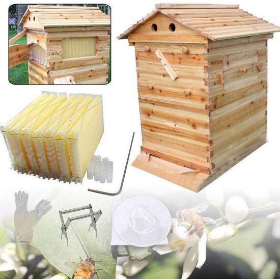 King Showden 7Pcs Auto Beehive Frame Comb, Auto Honey Hive Beehive Frames + Beekeeping Wooden House Beehive Boxes, for Beekeepers