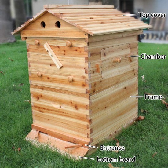 King Showden 7Pcs Auto Beehive Frame Comb, Auto Honey Hive Beehive Frames + Beekeeping Wooden House Beehive Boxes, for Beekeepers