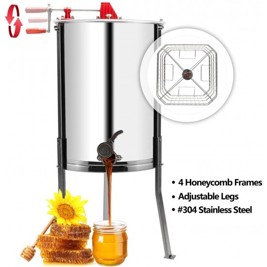 VINGLI Upgraded 4 Frame Honey Extractor Separator,304 Food Grade Stainless Steel Honeycomb Spinner Drum Manual Crank With Adjustable Height Stands,Beekeeping Pro Extraction Apiary Centrifuge Equipment