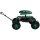 Sunnydaze Garden Cart Rolling Scooter with Extendable Steering Handle, Swivel Seat & Utility Basket, Green