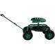 Sunnydaze Garden Cart Rolling Scooter with Extendable Steering Handle, Swivel Seat & Utility Basket, Green