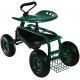 Sunnydaze Garden Cart Rolling Scooter with Extendable Steering Handle, Swivel Seat & Utility Basket, Green