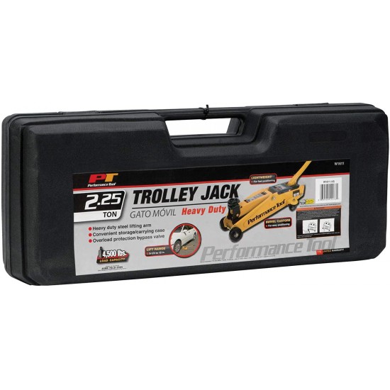 Performance Tool W1611 2.25 Ton (4,500 lbs.) Capacity Trolley Jack with Case