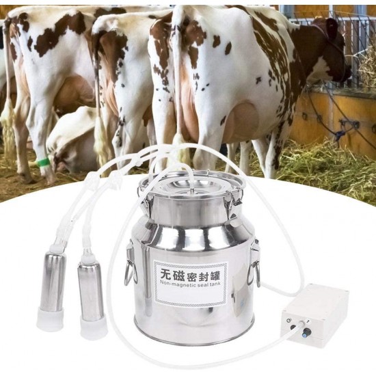 Milker Machine, 14L Home Electric Pulsation Milking Machine with High Power Adjustable Speed Vacuum Pump, Suitable for Cow Cattle Goat Sheep(Cow US Plug)