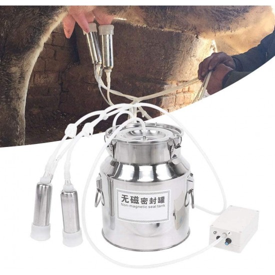 Milker Machine, 14L Home Electric Pulsation Milking Machine with High Power Adjustable Speed Vacuum Pump, Suitable for Cow Cattle Goat Sheep(Cow US Plug)