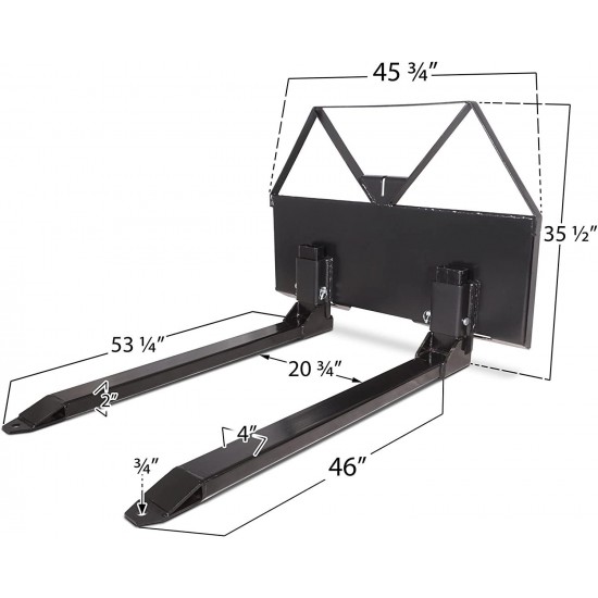 Pallet Forks Attachment for Tractors and Loaders, Skid Steer, Quick Tach, 46”