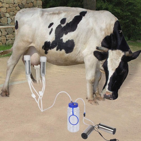 Electric Milking Machine Kit, Portable Stainless Steel Milker with 2 Pumps & Brush 2L Minitype Milker Machine for Goat Cow (100-240V)