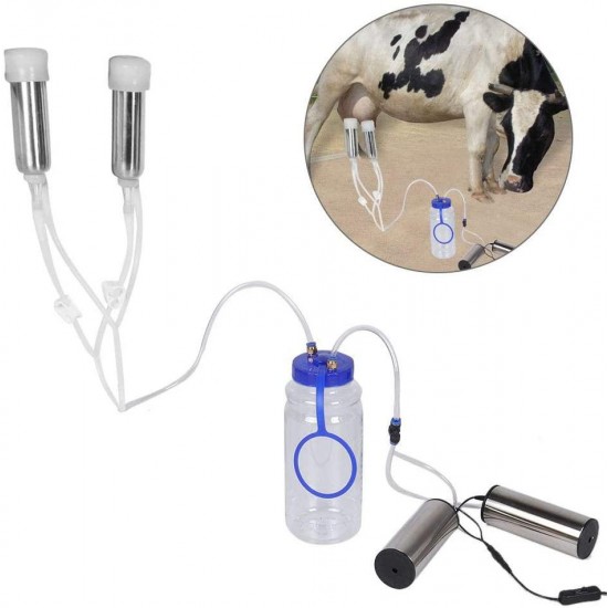 HEEPDD Electric Milking Machine Kit, 2L Minitype Milker Machine with 2 Pumps & Brush Portable Stainless Steel Milker for Goat Sheep Cow（100V-120V）