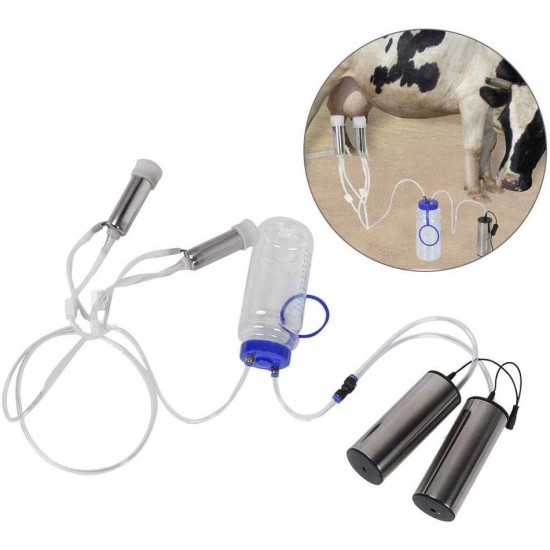 HEEPDD Electric Milking Machine Kit, 2L Minitype Milker Machine with 2 Pumps & Brush Portable Stainless Steel Milker for Goat Sheep Cow（100V-120V）