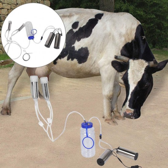 HEEPDD Electric Milking Machine Kit, 2L Minitype Milker Machine with 2 Pumps & Brush Portable Stainless Steel Milker for Goat Sheep Cow（100V-120V）