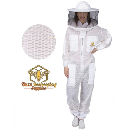 Ventilated Beekeeping Suit and Bee Family Stickers - YKK Metal Zippers - Men & Women - Total Protection - Self-Supporting Round Veil for Beekeepers - Easily Take On & Off - 8 Pockets (Medium)