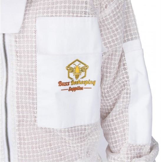 Ventilated Beekeeping Suit and Bee Family Stickers - YKK Metal Zippers - Men & Women - Total Protection - Self-Supporting Round Veil for Beekeepers - Easily Take On & Off - 8 Pockets (Medium)