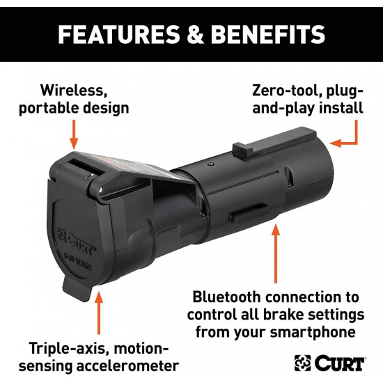 CURT 51180 Echo Mobile Electric Trailer Brake Controller with Bluetooth-Enabled Smartphone Connection, Proportional