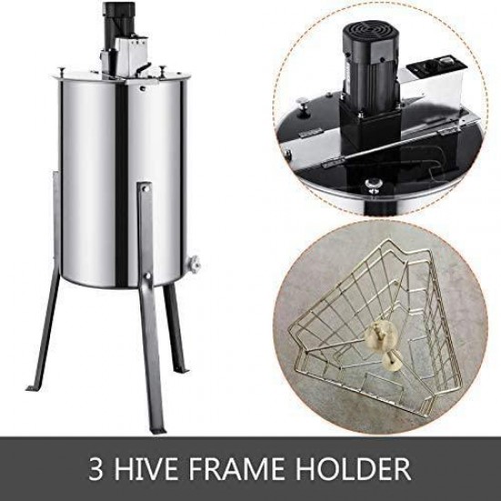 BestEquip 3 Frame Electric Extractor Stainless Steel Spinner Bee Honey Extraction Separator Beekeeping Equipment with Sta