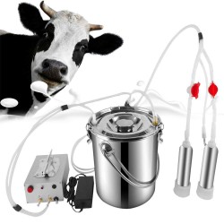 7L Electric Milking Machine, Stainless Steel Bucket Pulsation Vacuum Pump Milker, Automatic Livestock Milking Equipment for Cow, Goat, Sheep,Camel, Donkey