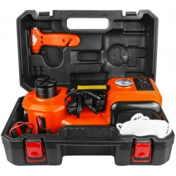 MR CARTOOL 12V DC 5.0T(11023lb) Electric Hydraulic Floor Jack,Tire Inflator Pump and LED Flashlight 3 in 1 Set with Safe Hammer, Whole Set of Car Repair Tool Kit Electric Car Jack