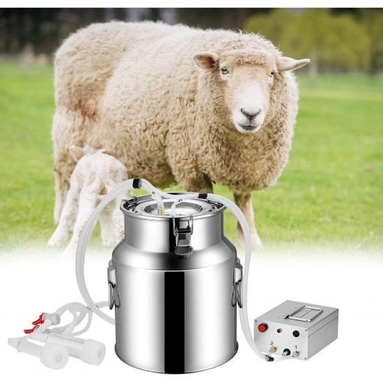 SEAAN 14L Electric Milking Machine for Goats Pulsation Vacuum Pump Milker for Sheep Automatic Stainless Steel Livestock Milking Equipment for Farm Household Food Silicone Grade Hose