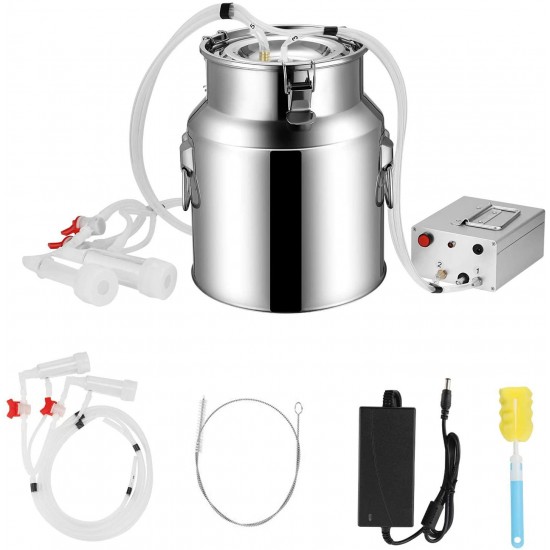 SEAAN 14L Electric Milking Machine for Goats Pulsation Vacuum Pump Milker for Sheep Automatic Stainless Steel Livestock Milking Equipment for Farm Household Food Silicone Grade Hose