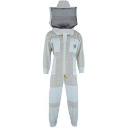 SRVG- 3X Layer Ultra Ventilated Safety with Free Gloves Protective Unisex White Fabric Mesh Beekeeping Suit Beekeeper Suit Outfit Round Veil