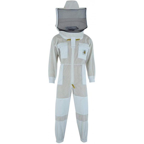 SRVG- 3X Layer Ultra Ventilated Safety with Free Gloves Protective Unisex White Fabric Mesh Beekeeping Suit Beekeeper Suit Outfit Round Veil