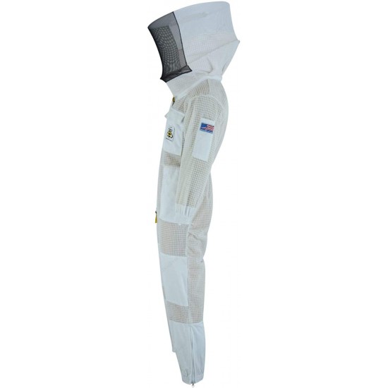 SRVG- 3X Layer Ultra Ventilated Safety with Free Gloves Protective Unisex White Fabric Mesh Beekeeping Suit Beekeeper Suit Outfit Round Veil