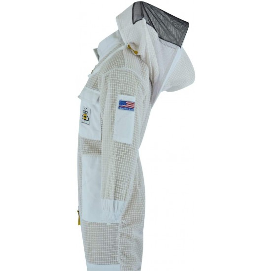 SRVG- 3X Layer Ultra Ventilated Safety with Free Gloves Protective Unisex White Fabric Mesh Beekeeping Suit Beekeeper Suit Outfit Round Veil