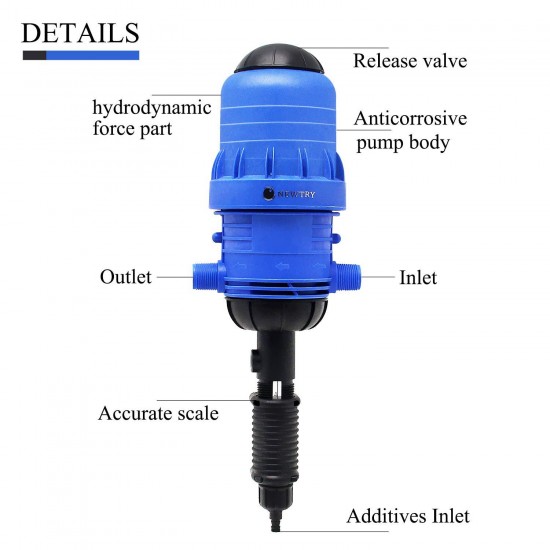 NEWTRY 0.4%~4% Adjustable Fertilizer Injector Water Powered Chemical Liquid Doser Dispenser 4.4~660.43 gallons/h Drip Irrigation Injector Dosing Pump for Industry Garden Hose Livestock (0.4% -4%)