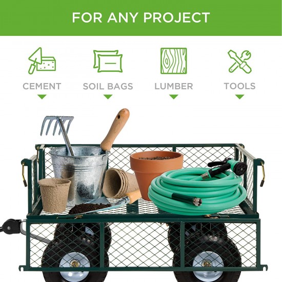 Best Choice Products Heavy-Duty Steel Garden Wagon Lawn Utility Cart w/ 400lb Weight Capacity, Removable Sides, Long Handle, and 10in Tires - Green