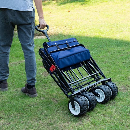 BEAU JARDIN Folding Wagon Cart 300 Pound Capacity Collapsible Utility Camping Grocery Canvas Sturdy Portable Rolling Lightweight Buggies Outdoor Garden Sport Heavy Duty Shopping Wide All Terrain Wheel