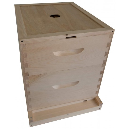 Complete Beehive Kit 10 Frame by ApiHex | 1 Deep 1 Medium Body with Wood Frames, Waxed Plastic Foundations and Hive Components - Beekeeping Honey Production (Full Beehive with Medium Super)