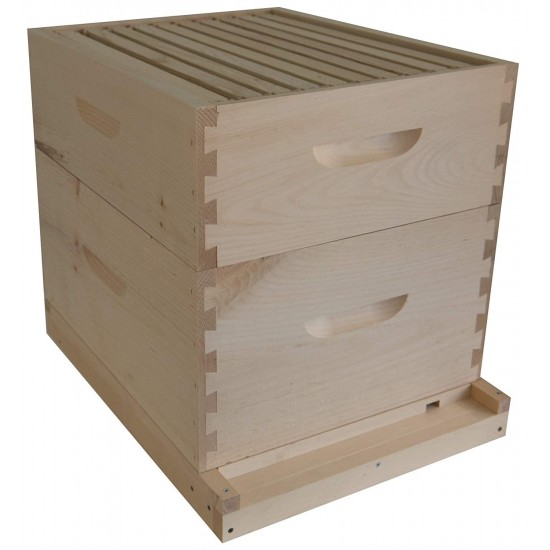 Complete Beehive Kit 10 Frame by ApiHex | 1 Deep 1 Medium Body with Wood Frames, Waxed Plastic Foundations and Hive Components - Beekeeping Honey Production (Full Beehive with Medium Super)