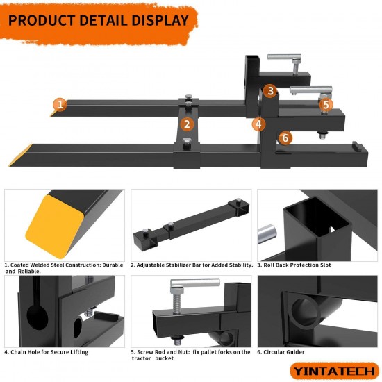 YINTATECH Clamp on Heavy Duty Pallet Forks 43