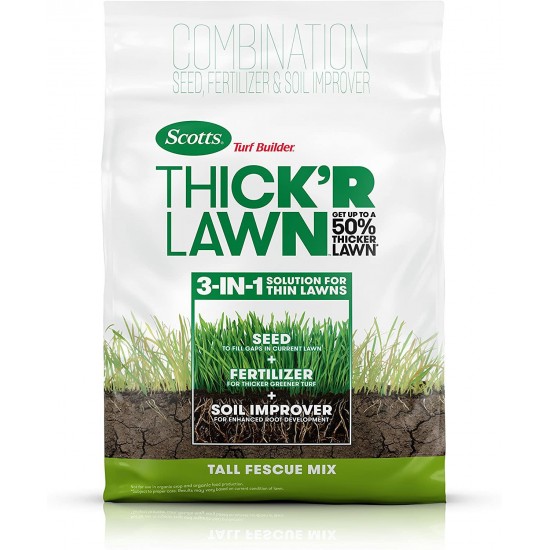 Scotts Turf Builder Thick'R Lawn Tall Fescue Mix - 40 Lb. | Combination Seed, Fertilizer & Soil Improver | Get Up To A 50% Thicker Lawn | Fill Lawn Gaps & Enhance Root Development | 30075