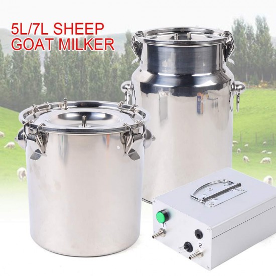 Kaafs 5L/7L Electric Sheep Goat Milking Machine 110V Dual Head Milking Machine Vacuum Impulse Pump Stainless Steel Sheep Goat Milker (5L)